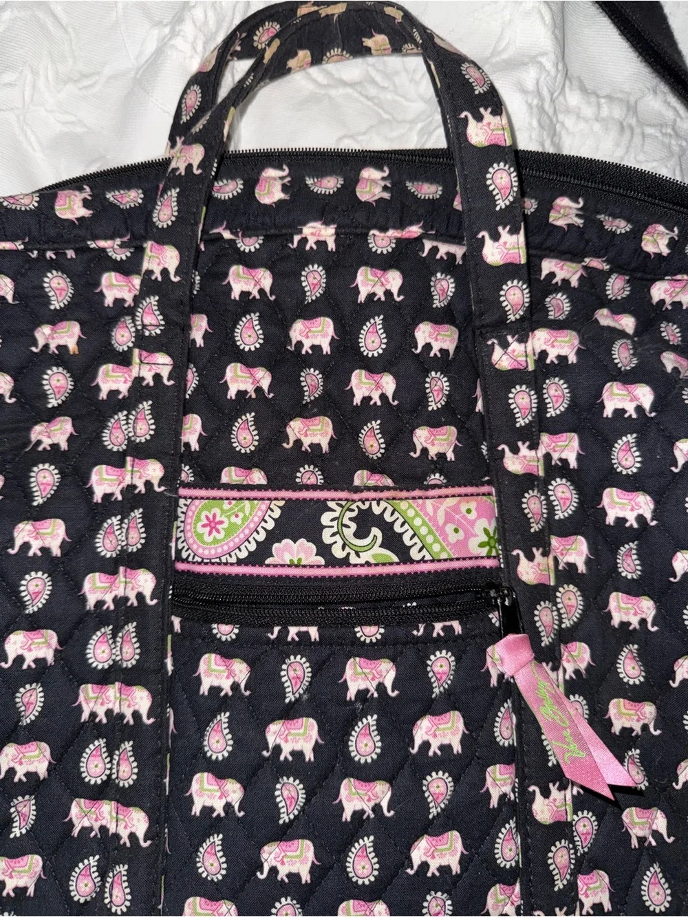 Vera Bradley vintage elephant print computer bag Tote black and pink